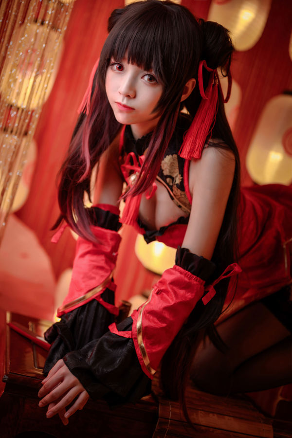 [COS Welfare] Anime blogger grande volume e pequeno volume - rabo de cavalo duplo vermelho